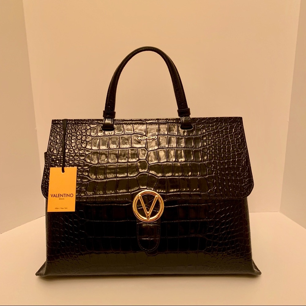 Mario Valentino Olimpia Croc Embossed Leather Bag